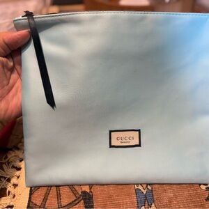 Gucci Light Blue Cosmetic Bag with Black Accents